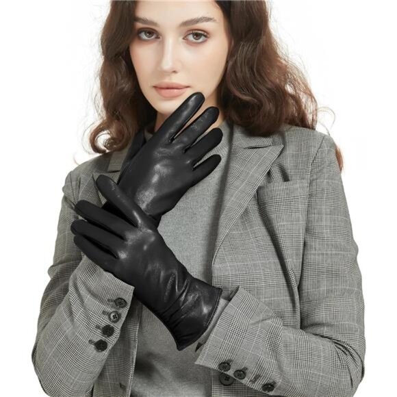 Womens Leather Gloves Winter Touchscreen Warm Driving Lambskin Genuine Leather - Picture 2 of 8